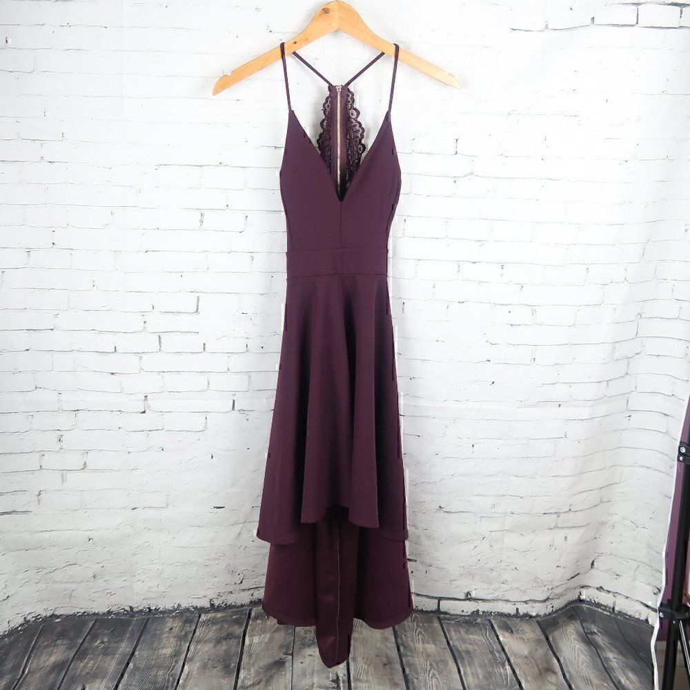 WINDSOR PLUM PURPLE V NECK SPAGHETTI STRAP HIGH LOW EVENT DRESS SIZE SMALL